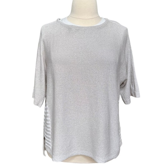 Chico's Tops - Chico's Silver Metallic Glitter Knit Short Sleeve Top Size: 2 (L)